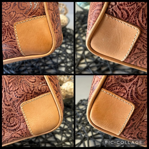 Consuela Sally Tooled Leather Satchel - Diego Leather Trim